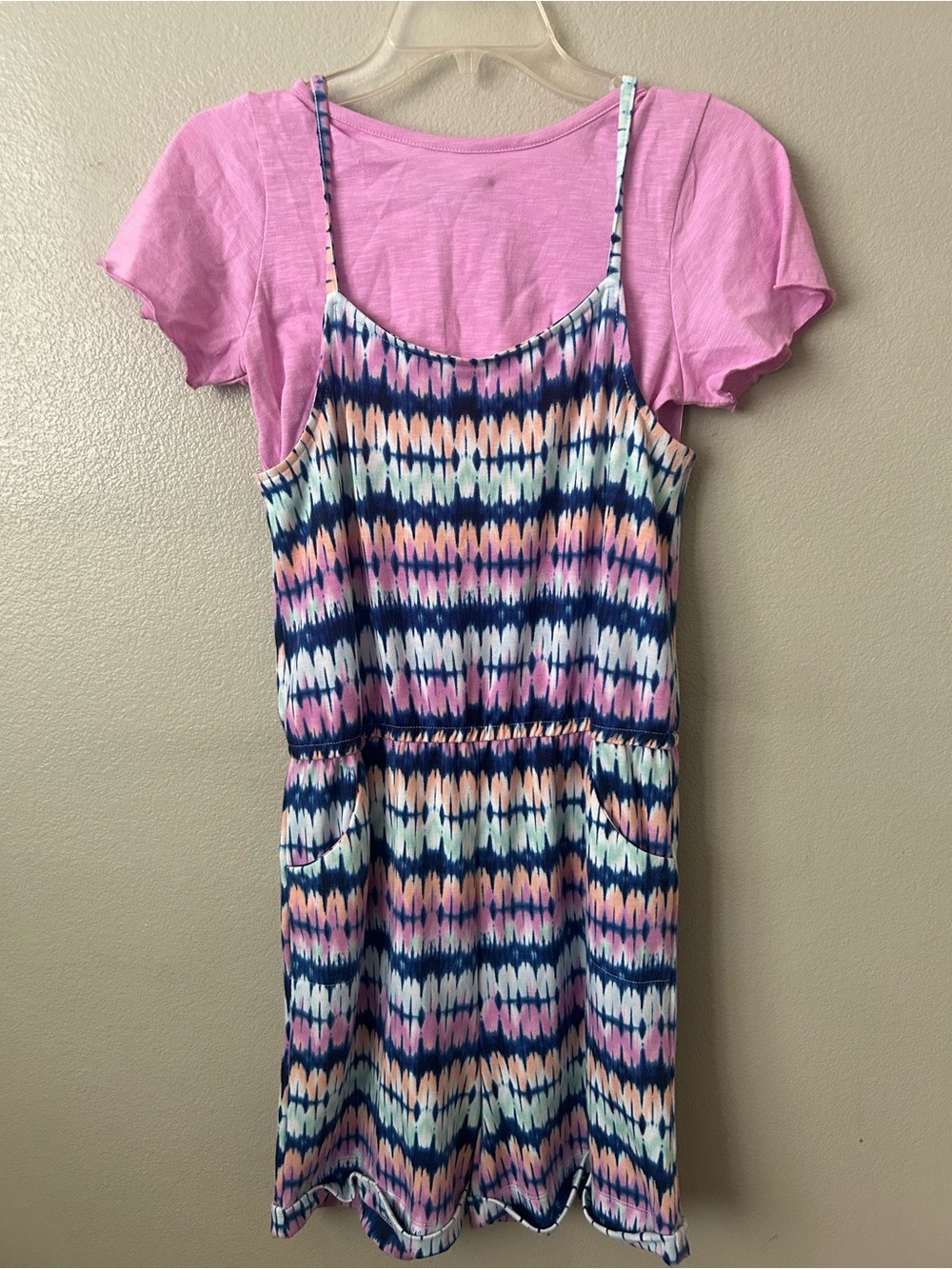 Us Angels Girls Pink and Navy Tie-Dye One Piece Dress
